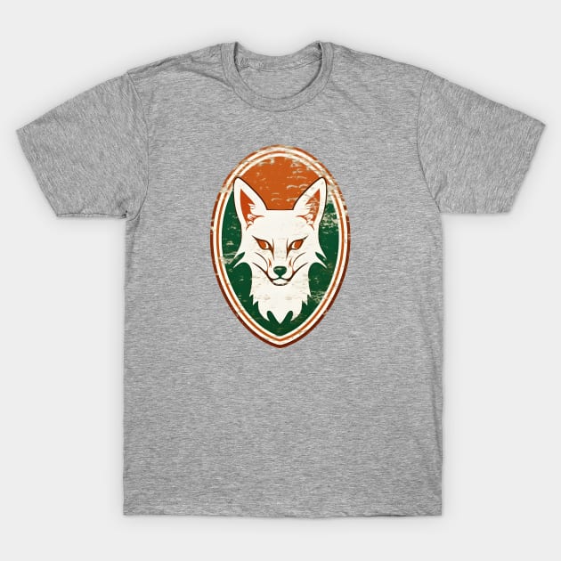 Fox head on a vintage distressed oval crest T-Shirt by Clearmind Arts